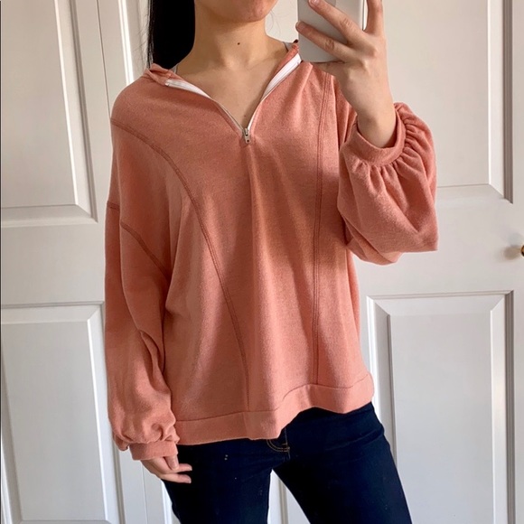 PEACHY - Peach Color Quarter-Zip Hoodie - Picture 2 of 8